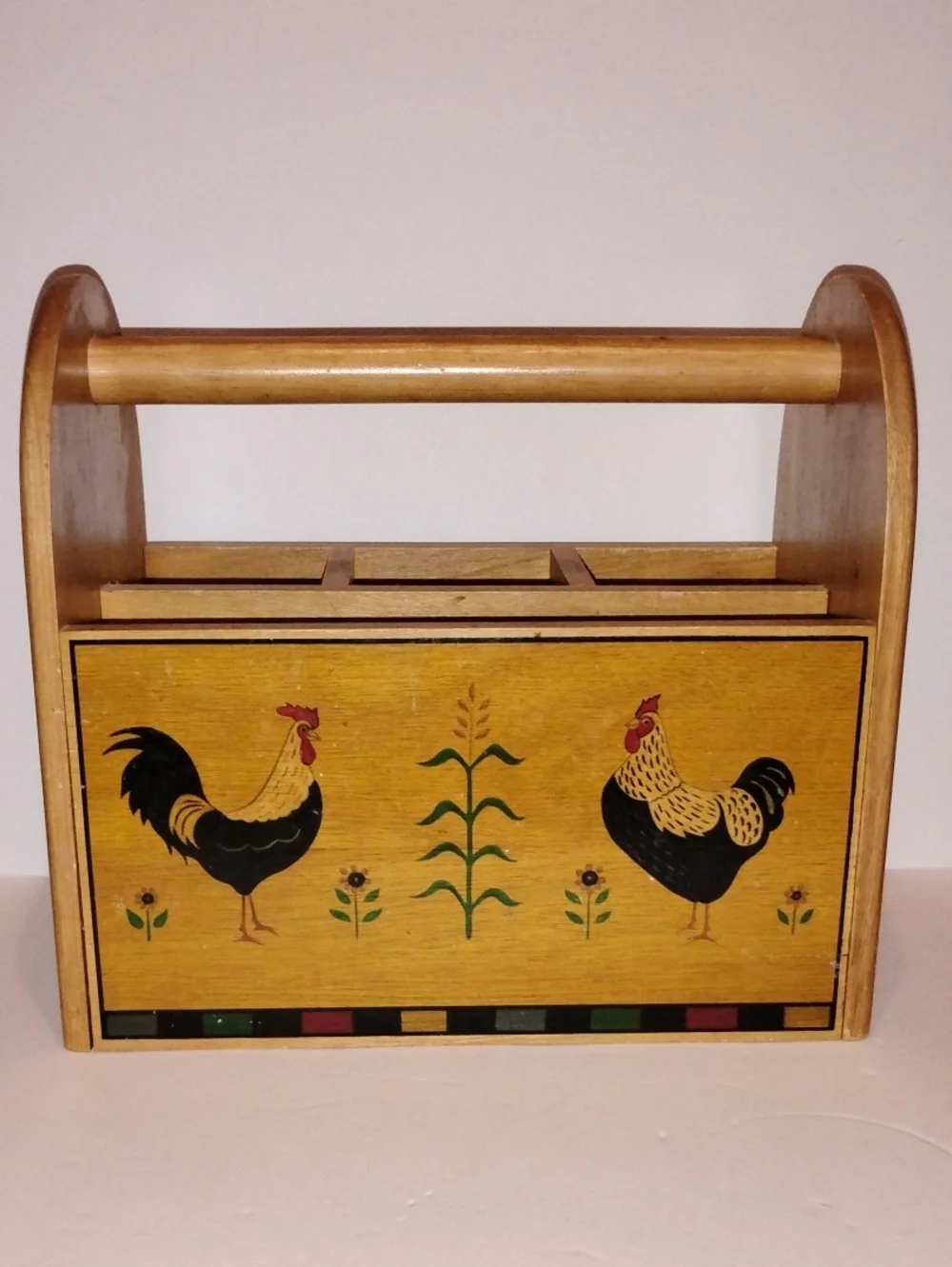 P-053 Kamenstein Wooden Rooster Pattern Kitchen Storage Caddy